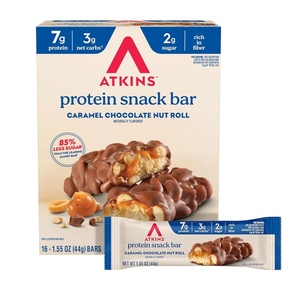 Atkins Lemon Flavored Snack Bar, High Protein Bar, Low Sugar and Low Carb, Keto Friendly Snack, Gluten Free, High in Fiber, Made with Real Almond Butter, 16 Count(Caramel Chocolate Nut Roll)