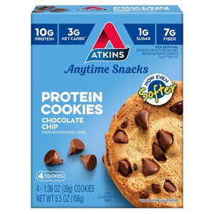 Atkins Peanut Butter High Protein Cookie, Keto Snacks, 3g Net Carb, 1g Sugar, Low Sugar Snacks, Low Carb Treats, 4 Count(Chocolate Chip)
