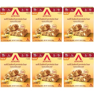 Atkins Soft Baked High Protein Bars, Lemon Poppy Seed Flavor, 15g Protein, 4g Net Carbs, 2g Sugar, Keto Snacks, Low Sugar Bars, High Fiber Snacks, 6 pack (4 bars each)(Lemon Poppyseed)