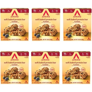 Atkins Soft Baked High Protein Bars, Lemon Poppy Seed Flavor, 15g Protein, 4g Net Carbs, 2g Sugar, Keto Snacks, Low Sugar Bars, High Fiber Snacks, 6 pack (4 bars each)(Blueberry)