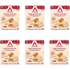 Atkins Strawberry Shortcake Flavor High Protein Bar, 15g Protein, 1g Sugar, 3g Net Carb, High Fiber Snacks, Keto Friendly Protein Bars, 4 Count (Pack of 6)(Strawberry Shortcake)