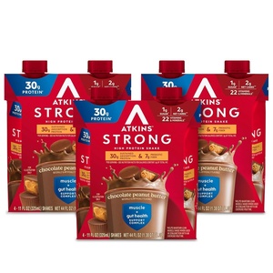 Atkins Strong High Protein Shake, Chocolate Peanut Butter Flavor, 30g Protein, GLP-1 Support, Low Carb and Low Sugar Shake, Keto Friendly, Gluten Free, Muscle and Gut Health Support, 12 Count(Chocolate Peanut Butter)