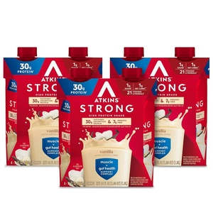 Atkins Strong High Protein Shake, Chocolate Peanut Butter Flavor, 30g Protein, GLP-1 Support, Low Carb and Low Sugar Shake, Keto Friendly, Gluten Free, Muscle and Gut Health Support, 12 Count(Vanilla)