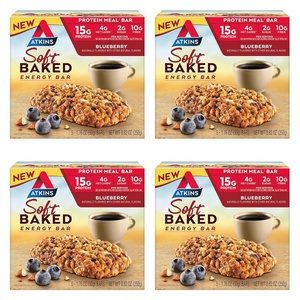 Atkins Vanilla Macadamia Nut Flavored Soft Baked Energy Bars, High in Protein, Low Sugar, High Fiber Snack, Protein Snack, 4 Packs (4 Bars Each)(Blueberry)