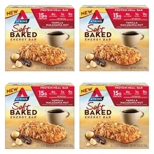 Atkins Vanilla Macadamia Nut Flavored Soft Baked Energy Bars, High in Protein, Low Sugar, High Fiber Snack, Protein Snack, 4 Packs (4 Bars Each)(Vanilla Macadamia Nut)