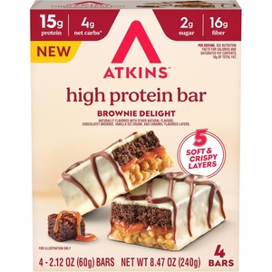 New Atkins High Protein Bars, Brownie Delight Flavor, 15g of Protein, 4g Net Carbs, 4 Count* (Pack of 3)(Brownie Delight)